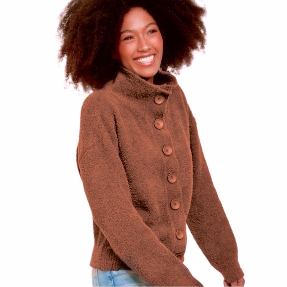 NWT Hello Nite Los Angeles Plush Button Terracotta Jacket Cardigan Size S - Picture 1 of 8